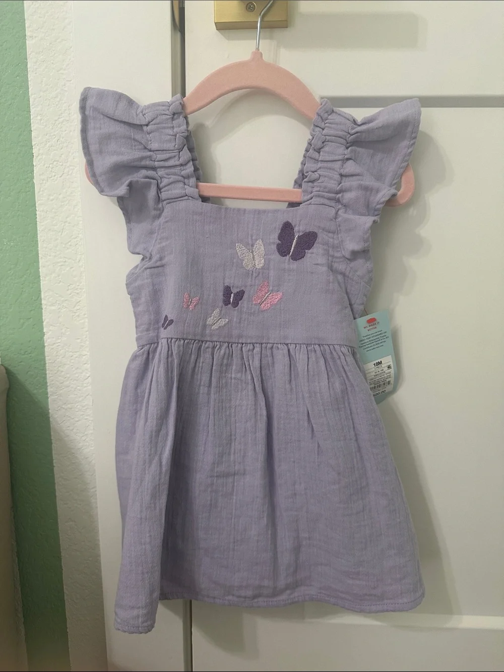 Cat & Jack Lavender Butterfly Flutter Sleeve Dress